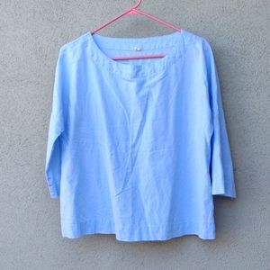 Grae Cove Blue Tabitha Linen-Cotton Boatneck Top Women's Small